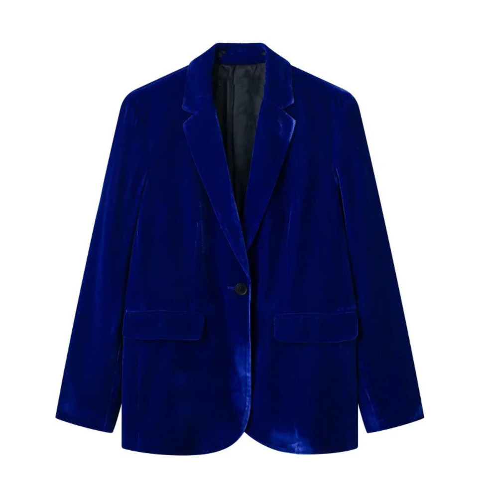 Pocket Trim Velvet Blazer Suit Jacket